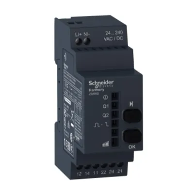 Programmable receiver, Harmony XB5R, 2 relays, 2 buttons, 6 indicating LEDs, monostable, bistable, 24...240V AC DC